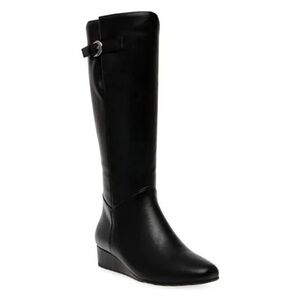 New Anne Klein Flex Mollie Knee High Boots Low Wedge Black Sz 6.5